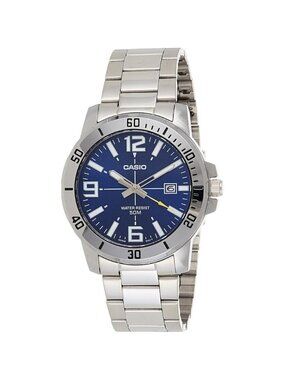 Casio Men's Diver Style Stainless Steel Watch, Blue Dial, Quartz, Model MTPVD01D